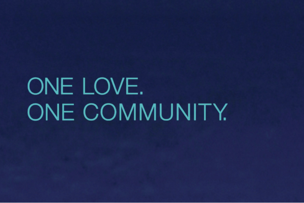 Screenshot with text that reads, "one love, one community" from the Lincoln Community Foundation animated video.