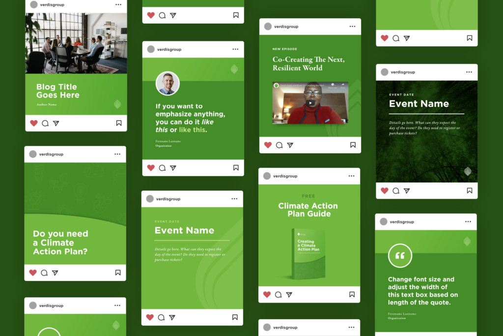 Graphic showing the multiple social media templates created for Verdis Group.