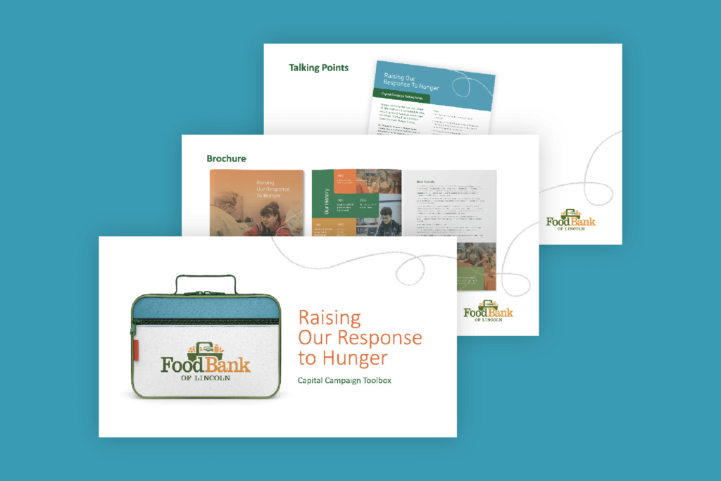 Image showing a mockup of the Food Bank of Lincoln capital campaign board training presentation.